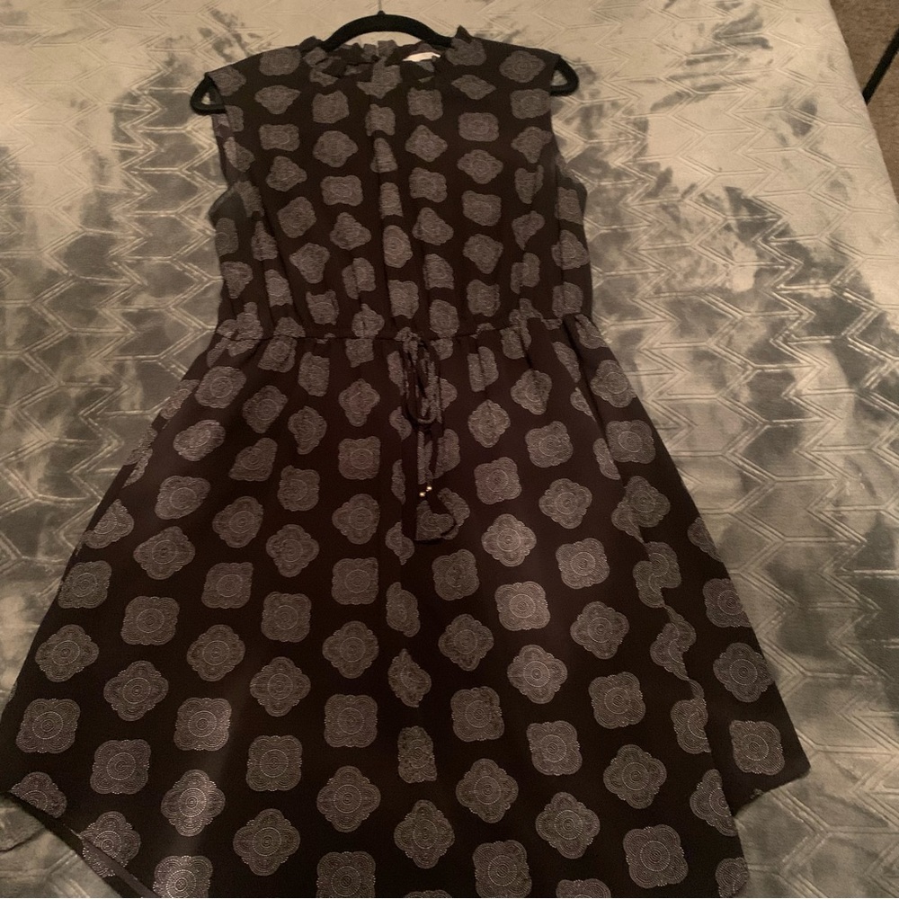 H&M: Black with Gray Roses, Front Tie, High Neckline Dress, Size 12